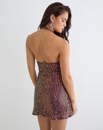 Codamo Mini Dress in Sequin Knit Dark Brown