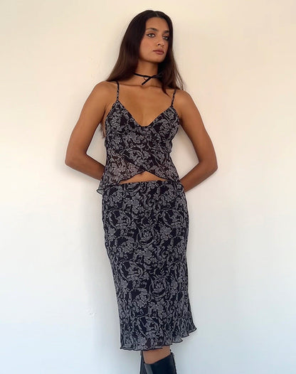 Cojira Mesh Butterfly Top in Black Baroque Print