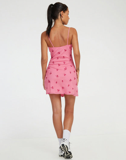 Coline Mini Dress in Pink Ditsy Daisy Embro