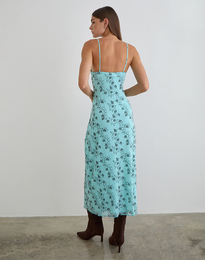 Collete Midi Dress in Winding Ivy Blue