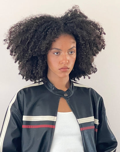 Colton Jacket in PU Black with Ivory and Red Stripe