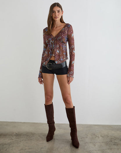 Concetta Long Sleeve Top in Feathery Paisley Brown
