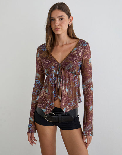 Concetta Long Sleeve Top in Feathery Paisley Brown