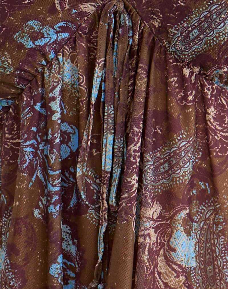 Concetta Long Sleeve Top in Feathery Paisley Brown