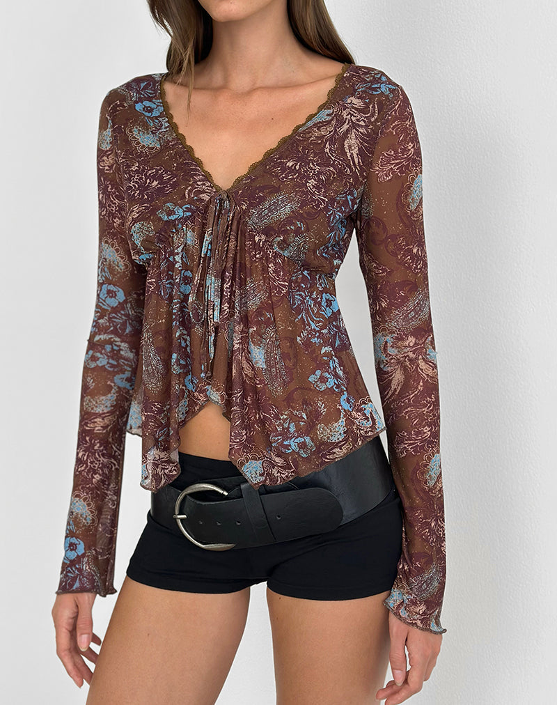 Concetta Long Sleeve Top in Feathery Paisley Brown