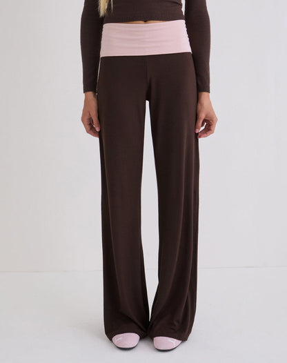Coreta Foldover Trouser in Bitter Chocolate and Light Lilac