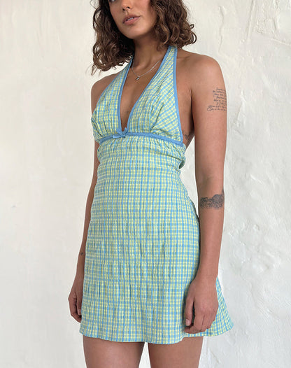 Corla Mini Dress in Check Green