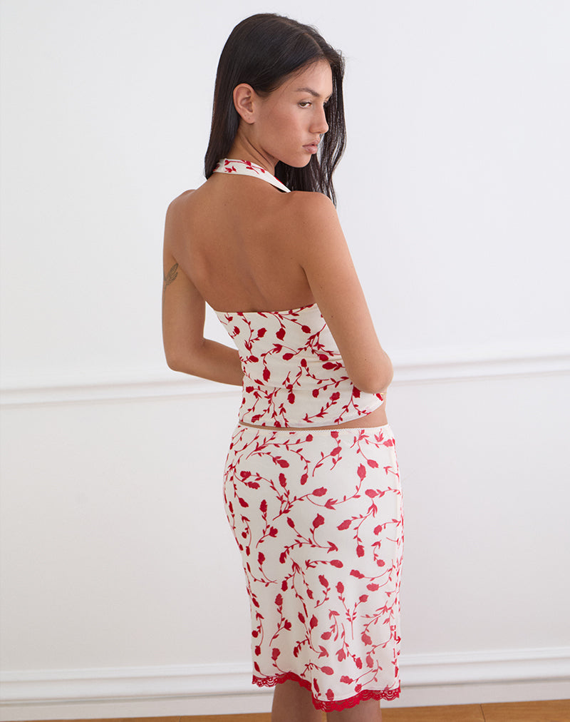 Corsita Top in Cream with Red Leafy Lily Flock