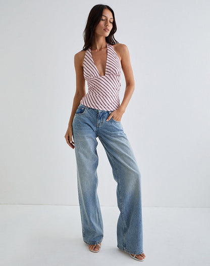 Cosimo Halter Top in Diagonal Stripe Baby Pink