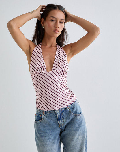 Cosimo Halter Top in Diagonal Stripe Baby Pink