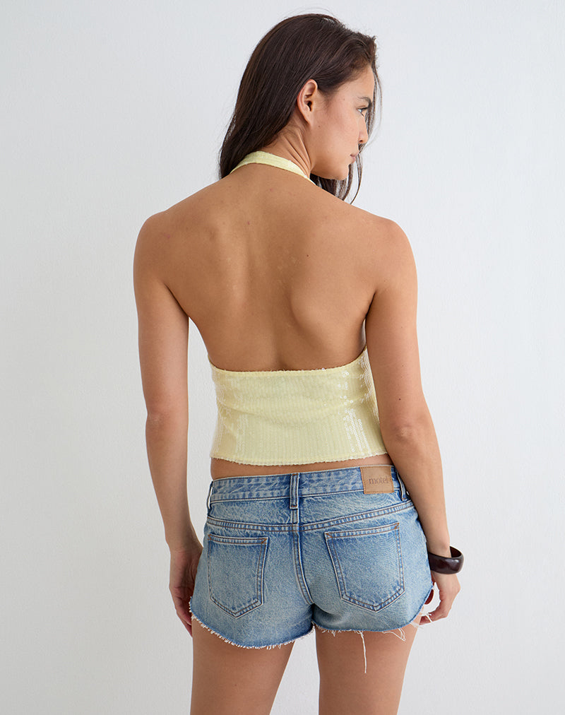 Cosio Halter Top in Clear Sequin Yellow