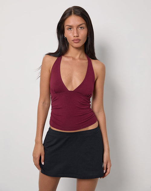Cosmo Halterneck Top in Jersey Burgundy