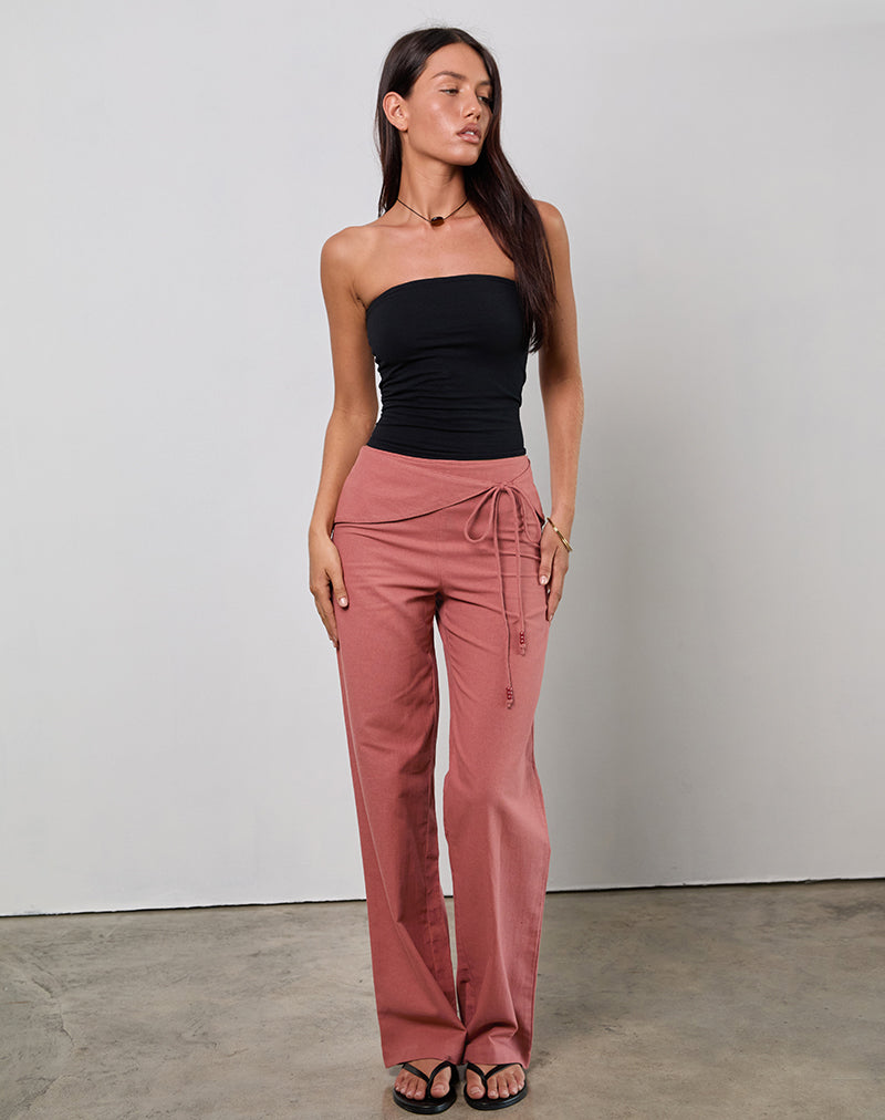 Cursa Trouser in Linen Tuscan Red with Belt