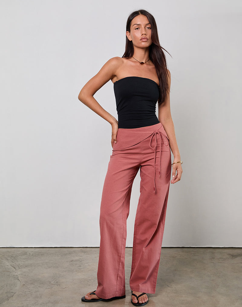 Cursa Trouser in Linen Tuscan Red with Belt
