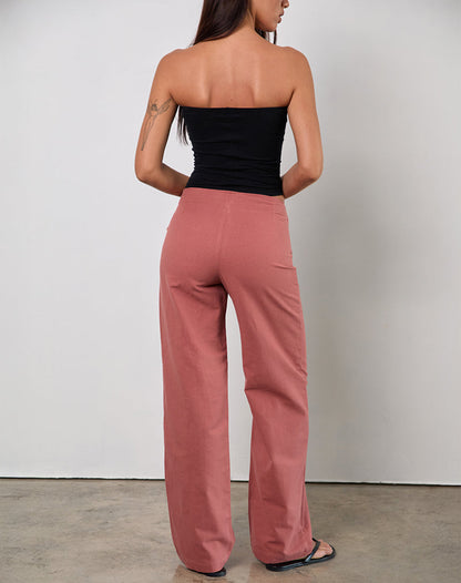 Cursa Trouser in Linen Tuscan Red with Belt