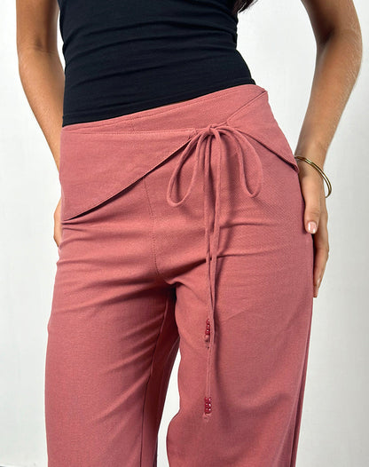 Cursa Trouser in Linen Tuscan Red with Belt