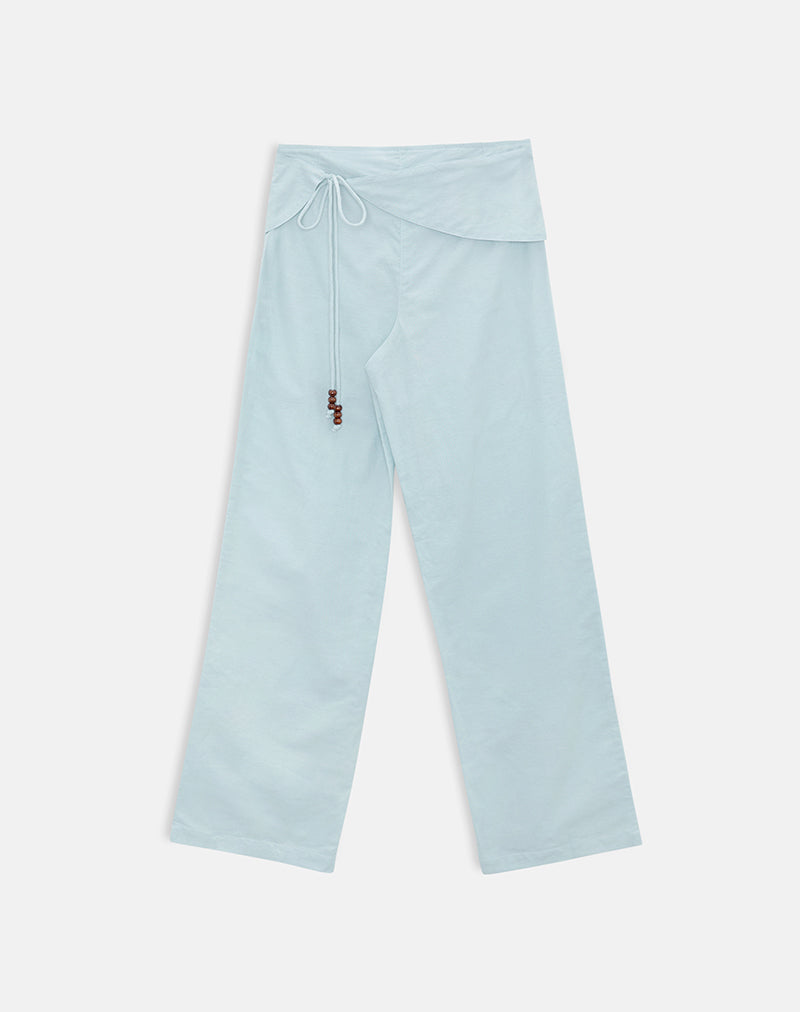 Cursa Trouser in Linen Steel Blue with Belt