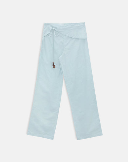 Cursa Trouser in Linen Steel Blue with Belt