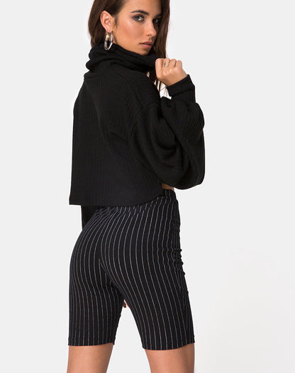 Cycle Short in Pinstripe Black