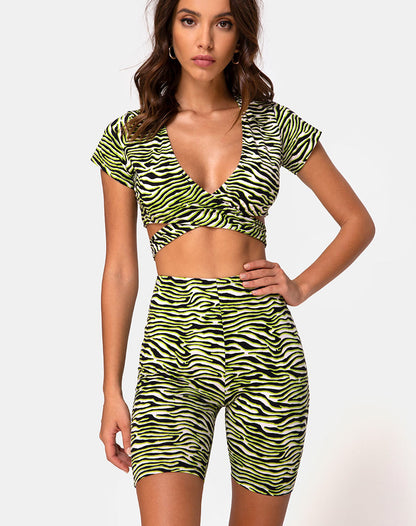 Cycle Short in Zebra Fluro Green