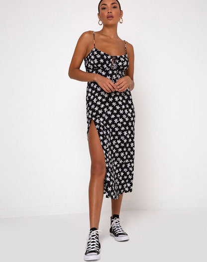 Cypress Midi Dress in 90's Daisy Black and White