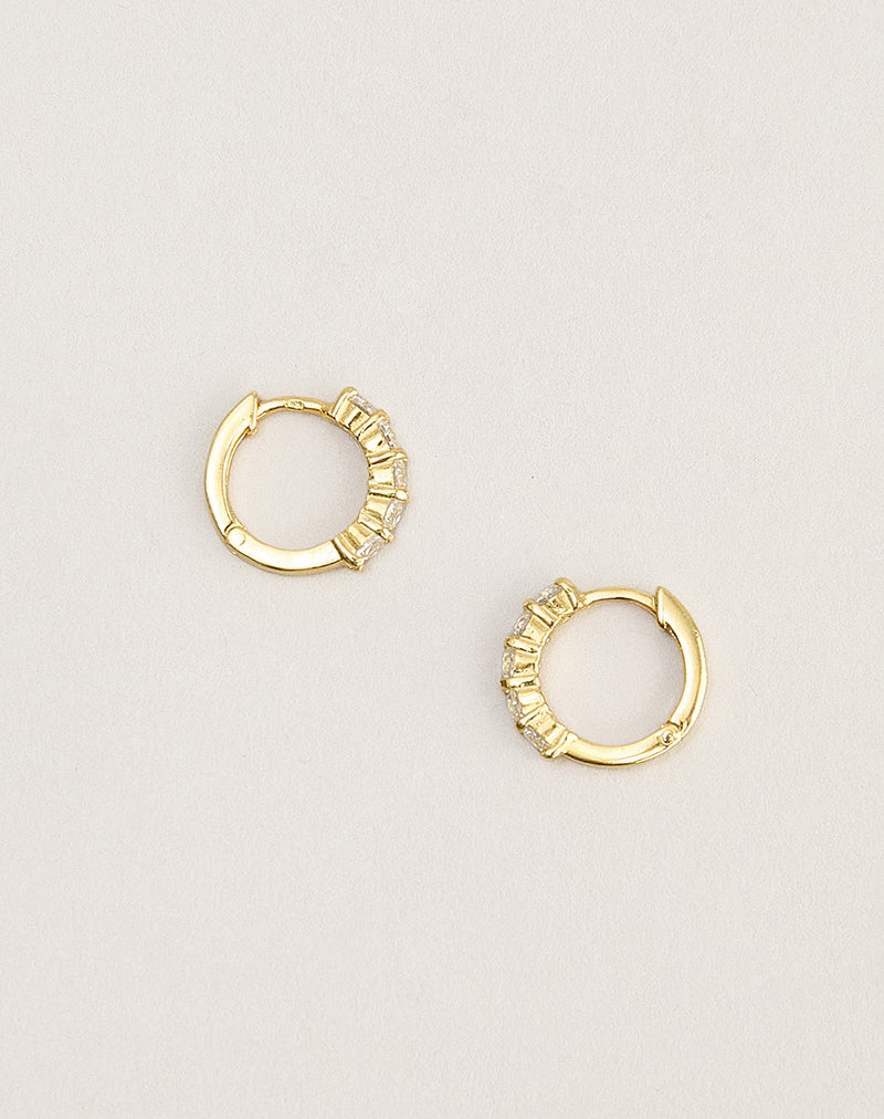 Cubic Zirconia Gold Plated Hinged Huggies Hoop Earrings