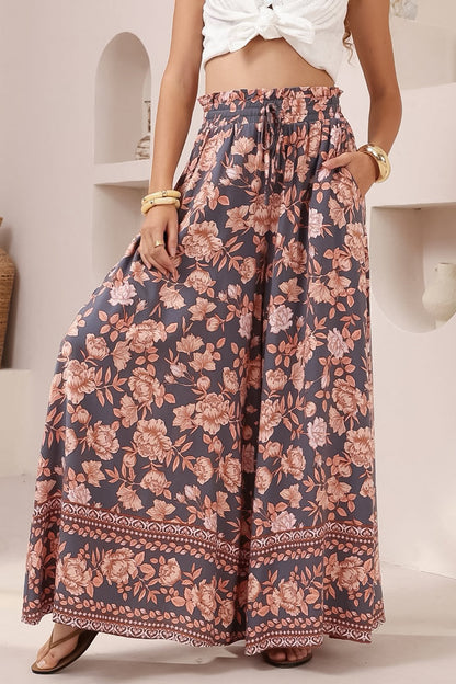 Charli Pants -  Paper Bag High Waisted Wide Leg Pants in Leandra Print