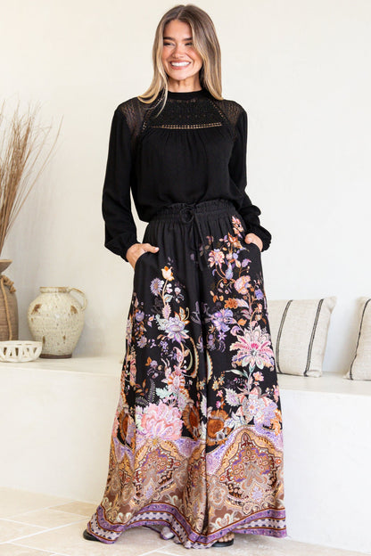 Charli Pants - Paper Bag High Waisted Wide Leg Pants in Zaria Print
