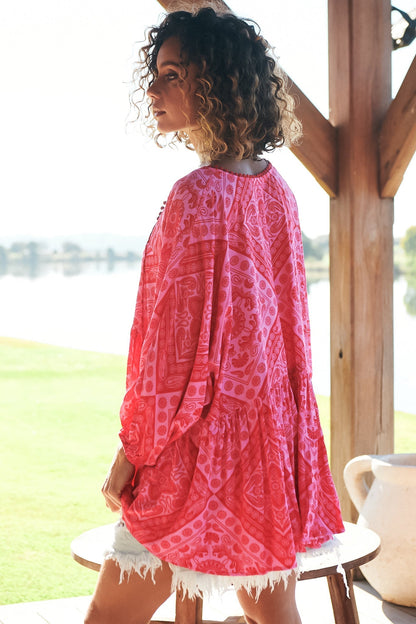 JAASE - Chloe Top: Very Oversized Crochet Trim Neckline Smock Top in Amore Print