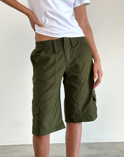 Dallas Longline Cargo Shorts in Dark Olive