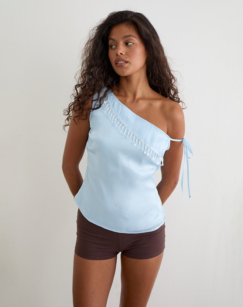Dalvia Top in Satin Organza Light Blue