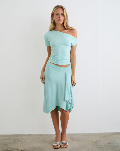 Danama One Shoulder Top in Rayon Jersey Aqua