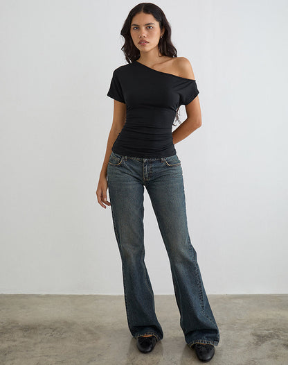 Danama One Shoulder Top in Jersey Black