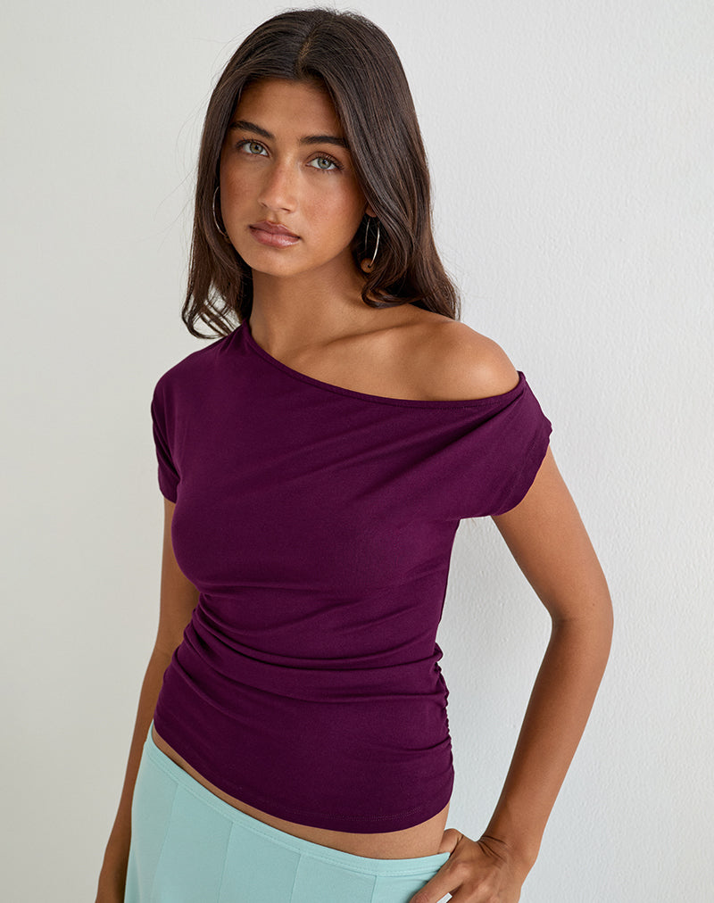 Danama One Shoulder Top in Rayon Jersey Fig