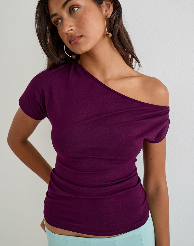 Danama One Shoulder Top in Rayon Jersey Fig