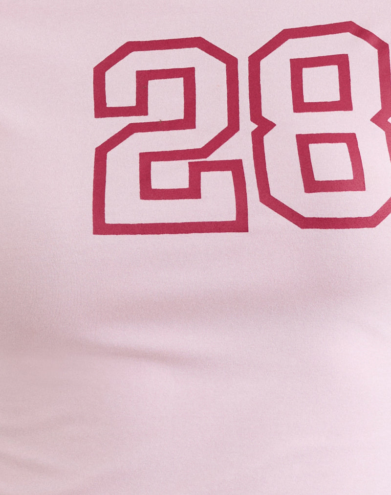 Danama One Shoulder Top in Rayon Jersey Light Pink with '28' Graphic