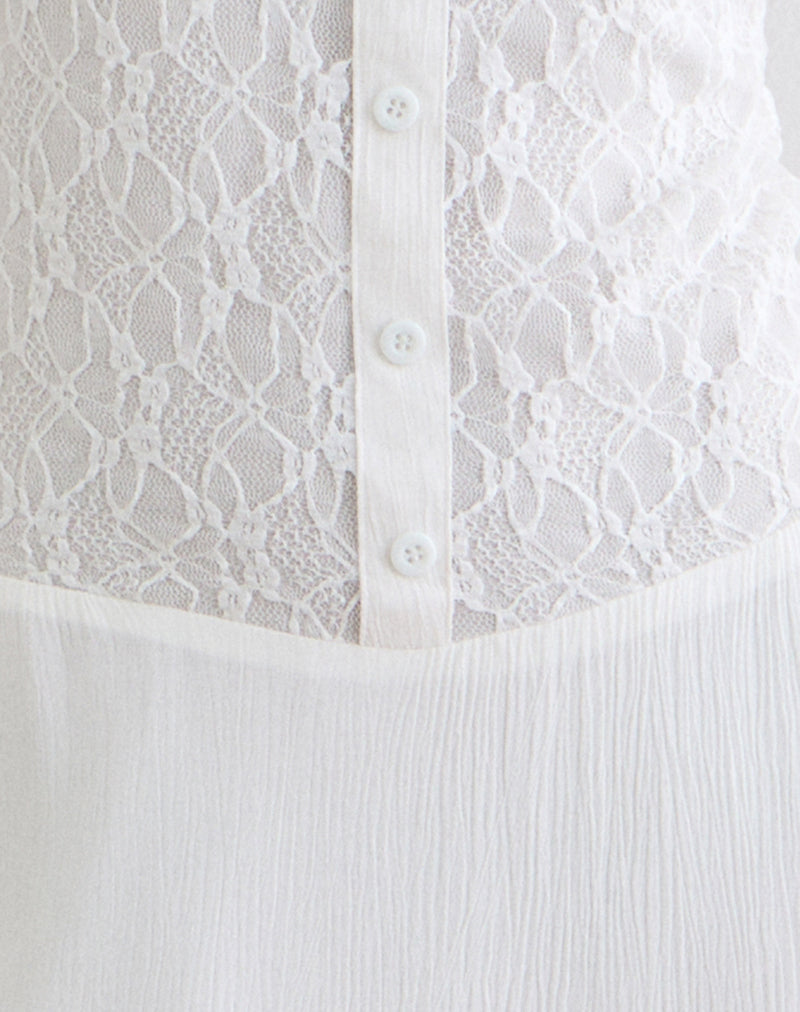 Danira Midi Dress With Lace Waist in Rayon White