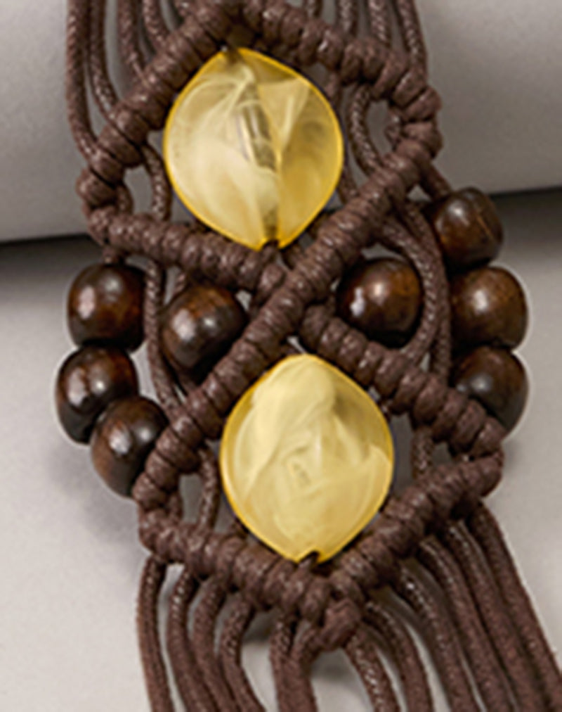 Danta Belt in Brown with Yellow Beads