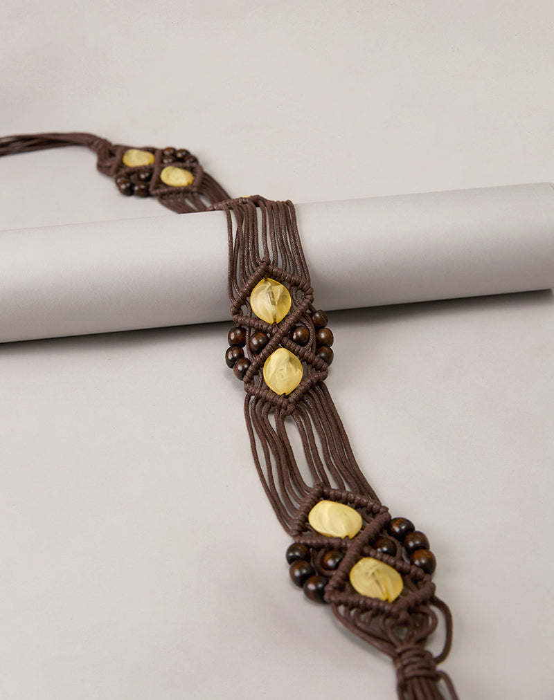 Danta Belt in Brown with Yellow Beads