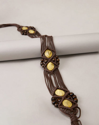 Danta Belt in Brown with Yellow Beads