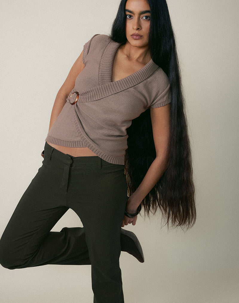 Darias Low Rise Flare Trouser in Dark Khaki