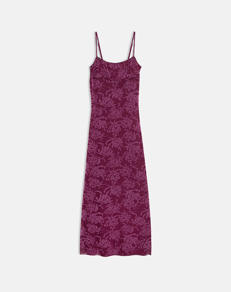 Darsih Maxi Dress in Flock Shadow Leaf Plum