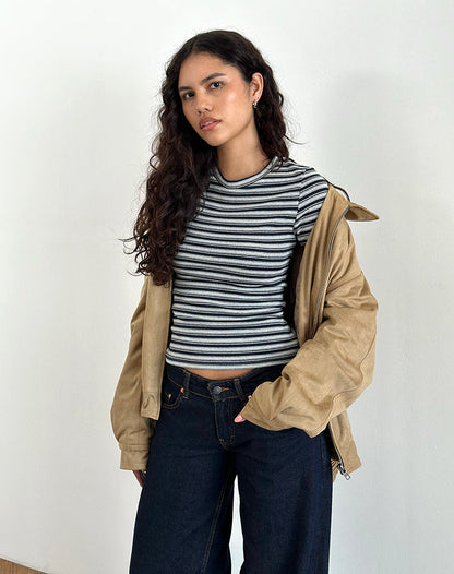 Dartis Top in Navy and Grey Jersey Stripe
