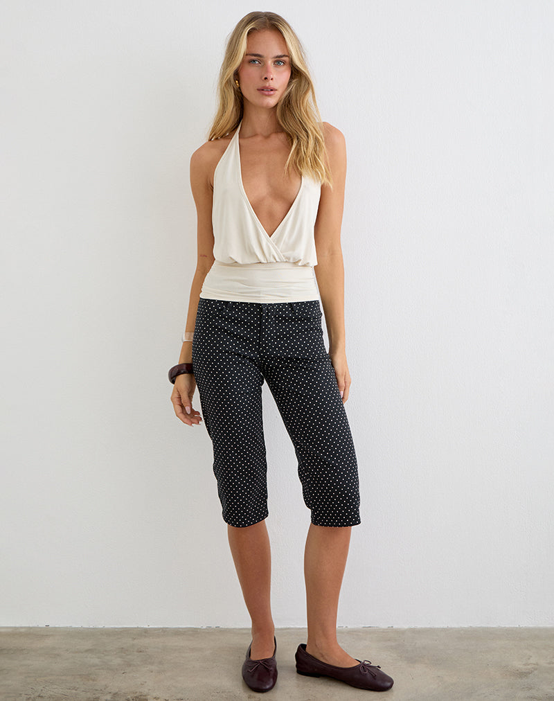 Dassah Capri Trouser in Black with Micro Polka White