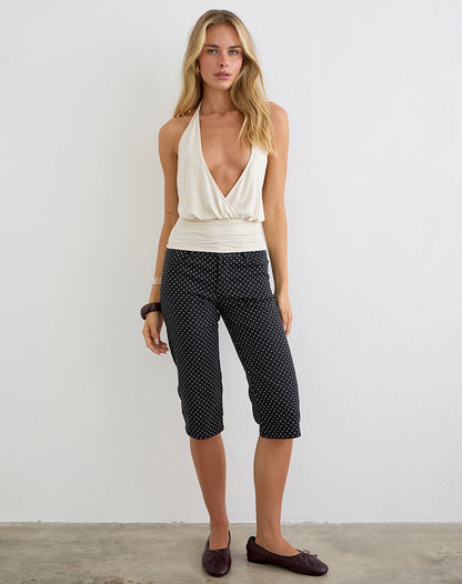 Dassah Capri Trouser in Black with Micro Polka White