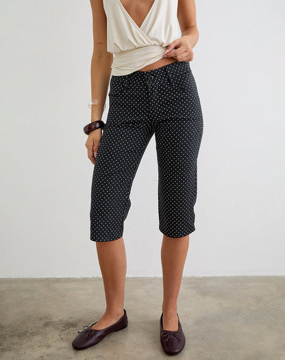 Dassah Capri Trouser in Black with Micro Polka White