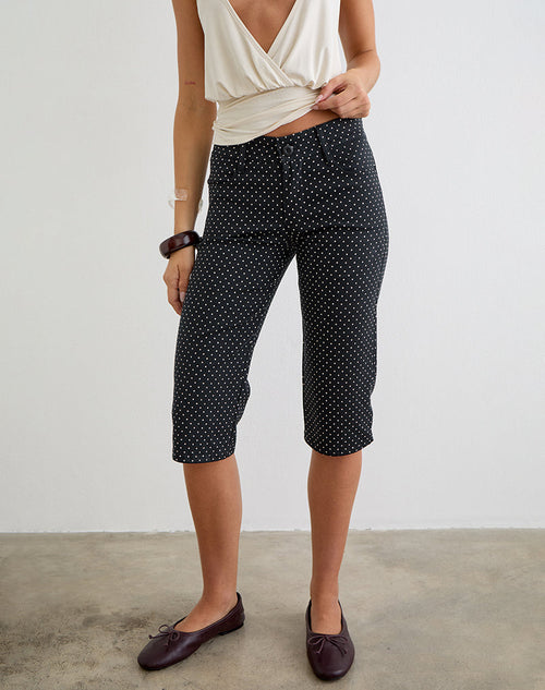 Dassah Capri Trouser in Black with Micro Polka White