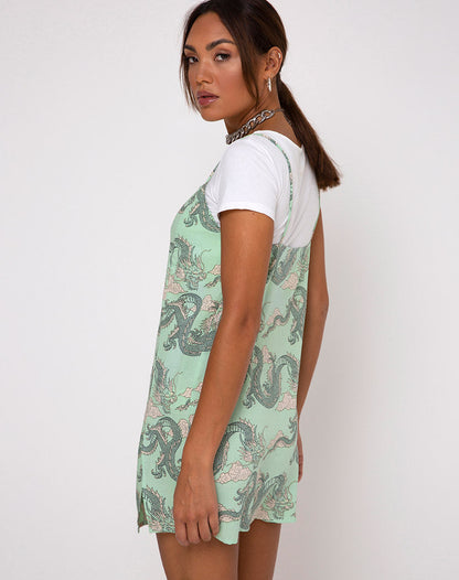 Datista Slip Dress in Chinese Dragon Neo Mint