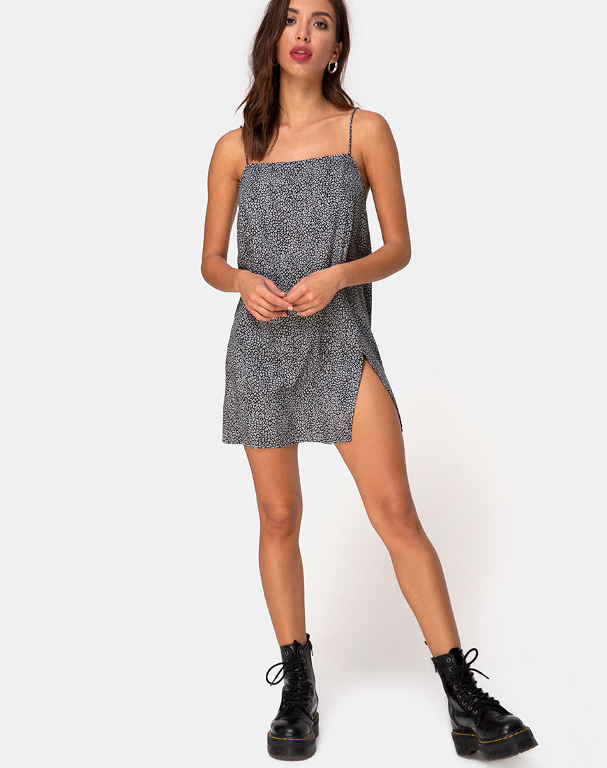 Datista Slip Dress in Ditsy Leopard Grey