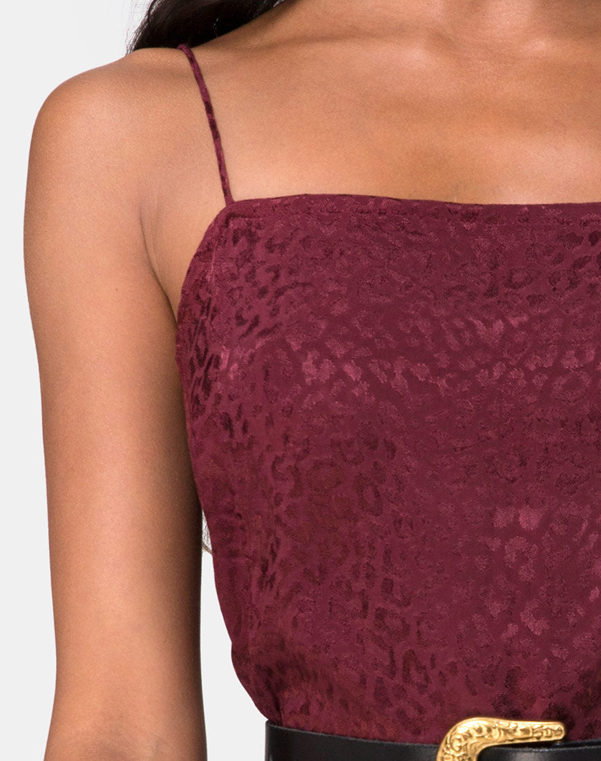 Datista Slip Dress in Satin Cheetah Burgundy